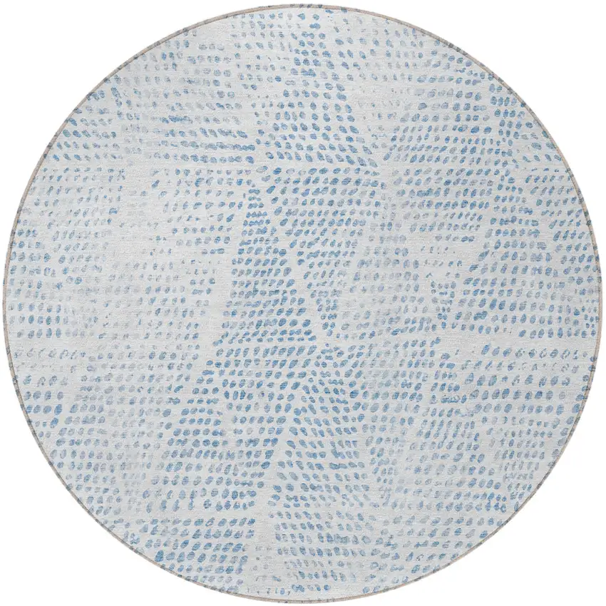8' Denim Blue Ivory And Gray Round Geometric Washable Indoor Outdoor Area Rug Photo 4