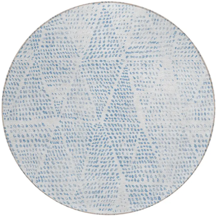 8' Denim Blue Ivory And Gray Round Geometric Washable Indoor Outdoor Area Rug Photo 2