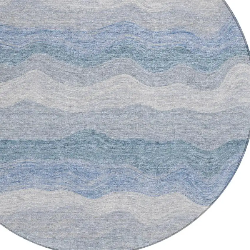 8' Denim Blue Ivory And Gray Round Striped Washable Indoor Outdoor Area Rug Photo 2