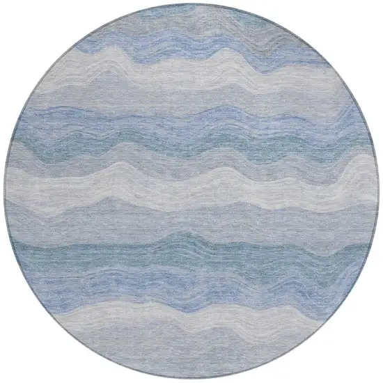 8' Denim Blue Ivory And Gray Round Striped Washable Indoor Outdoor Area Rug Photo 3