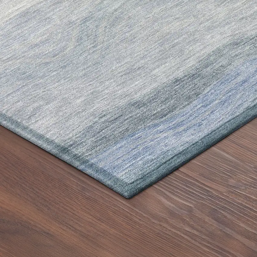 8' Denim Blue Ivory And Gray Round Striped Washable Indoor Outdoor Area Rug Photo 8