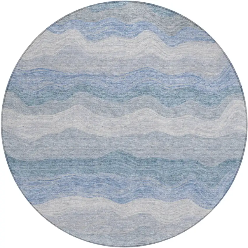 8' Denim Blue Ivory And Gray Round Striped Washable Indoor Outdoor Area Rug Photo 1