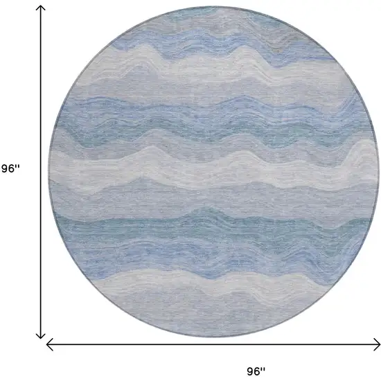 8' Denim Blue Ivory And Gray Round Striped Washable Indoor Outdoor Area Rug Photo 7