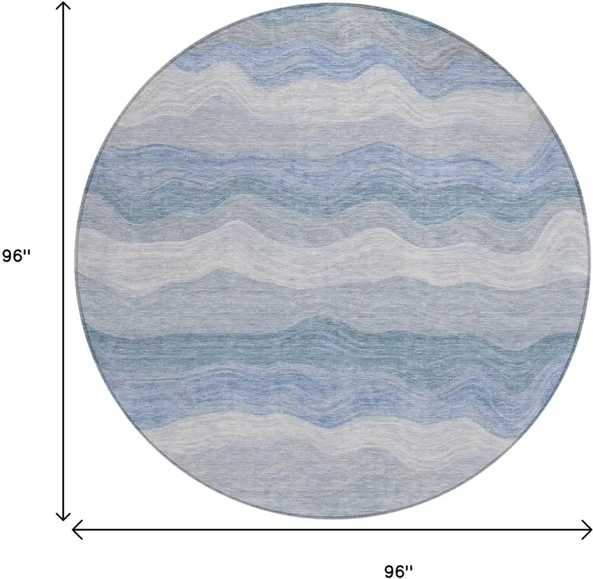 8' Denim Blue Ivory And Gray Round Striped Washable Indoor Outdoor Area Rug Photo 7