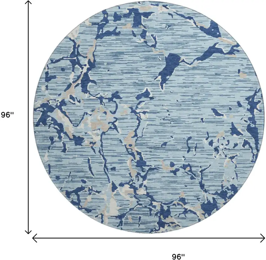 8' Denim Blue Ivory And Gray Striped Washable Round Rug With UV Protection Photo 8