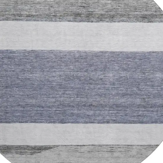 8' Denim Blue Ivory And Gray Striped Washable Round Rug With UV Protection Photo 2
