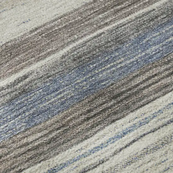 8' Denim Blue Ivory And Gray Striped Washable Round Rug With UV Protection Photo 1