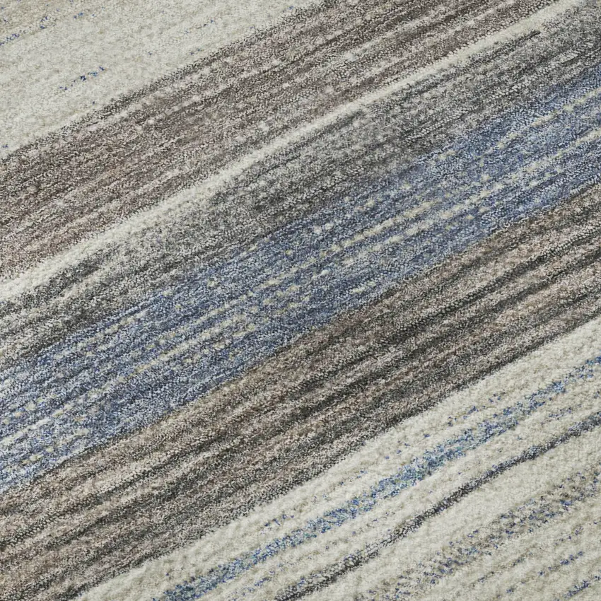 8' Denim Blue Ivory And Gray Striped Washable Round Rug With UV Protection Photo 1