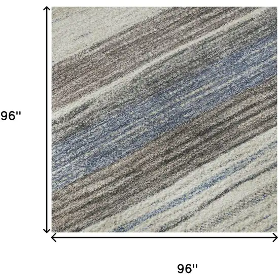 8' Denim Blue Ivory And Gray Striped Washable Round Rug With UV Protection Photo 7