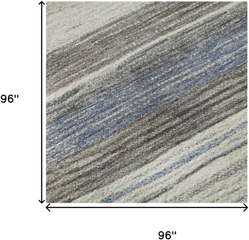 8' Denim Blue Ivory And Gray Striped Washable Round Rug With UV Protection Photo 7