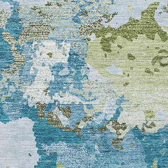 8' Denim Blue Ivory And Green Abstract Washable Area Rug With UV Protection Photo 3