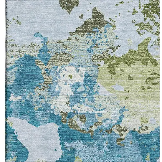 8' Denim Blue Ivory And Green Abstract Washable Area Rug With UV Protection Photo 3