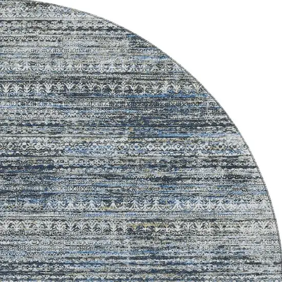 8' Denim Blue Ivory And Khaki Striped Washable Round Rug With UV Protection Photo 4