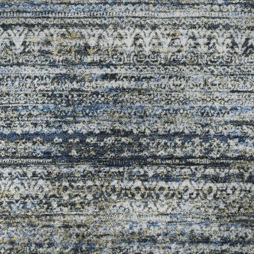 8' Denim Blue Ivory And Khaki Striped Washable Round Rug With UV Protection Photo 9