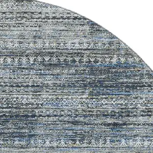 Photo of 8' Denim Blue Ivory And Khaki Striped Washable Round Rug With UV Protection