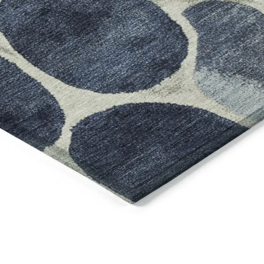 8' Denim Blue Ivory And Lime Green Round Geometric Washable Indoor Outdoor Area Rug Photo 8