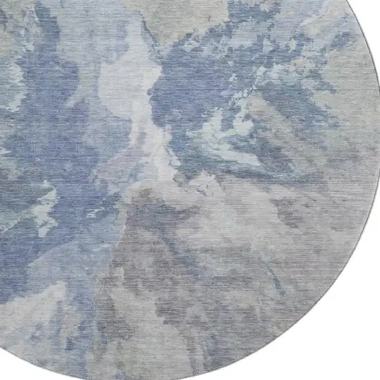 8' Denim Blue Ivory And Linen Abstract Washable Round Rug With UV Protection Photo 2