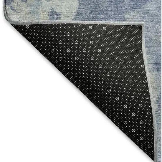 8' Denim Blue Ivory And Linen Abstract Washable Round Rug With UV Protection Photo 5