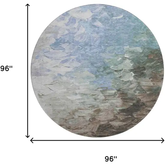 8' Denim Blue Ivory And Taupe Abstract Washable Round Rug With UV Protection Photo 8