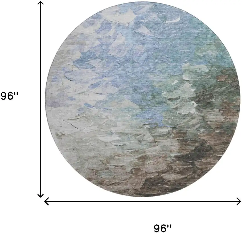 8' Denim Blue Ivory And Taupe Abstract Washable Round Rug With UV Protection Photo 8