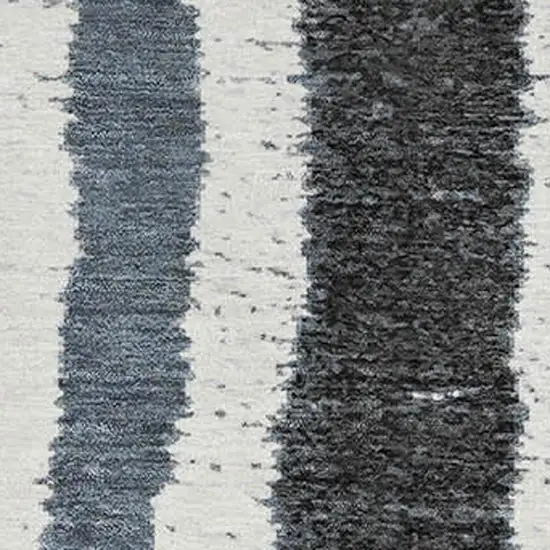 8' Denim Blue Ivory And Taupe Striped Washable Round Rug With UV Protection Photo 3