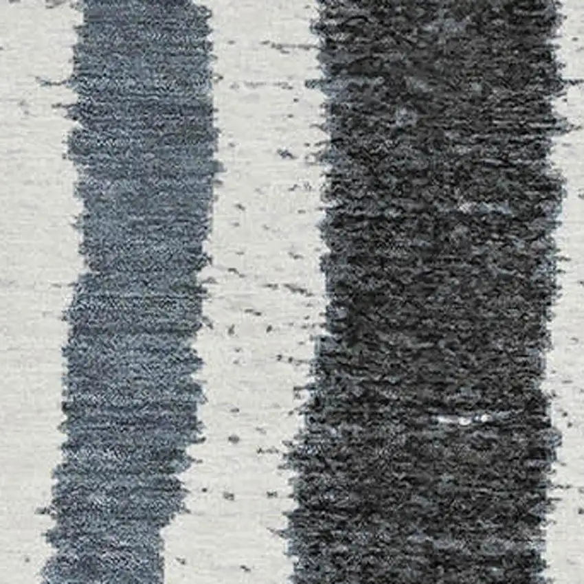 8' Denim Blue Ivory And Taupe Striped Washable Round Rug With UV Protection Photo 3