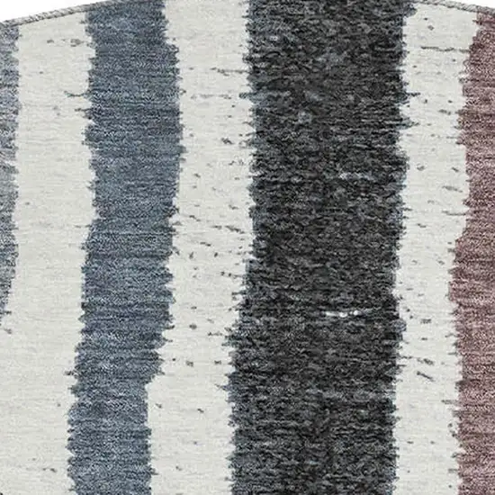 8' Denim Blue Ivory And Taupe Striped Washable Round Rug With UV Protection Photo 4