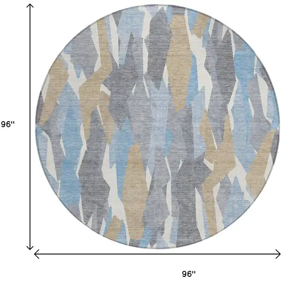 8' Denim Blue Khaki And Ivory Round Striped Washable Indoor Outdoor Area Rug Photo 3