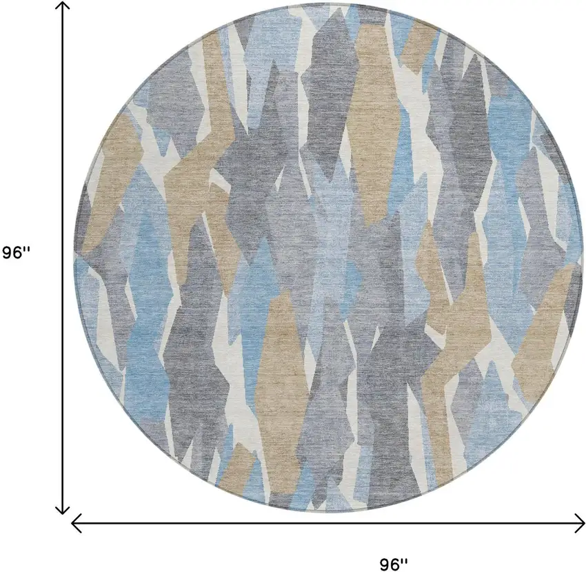 8' Denim Blue Khaki And Ivory Round Striped Washable Indoor Outdoor Area Rug Photo 3