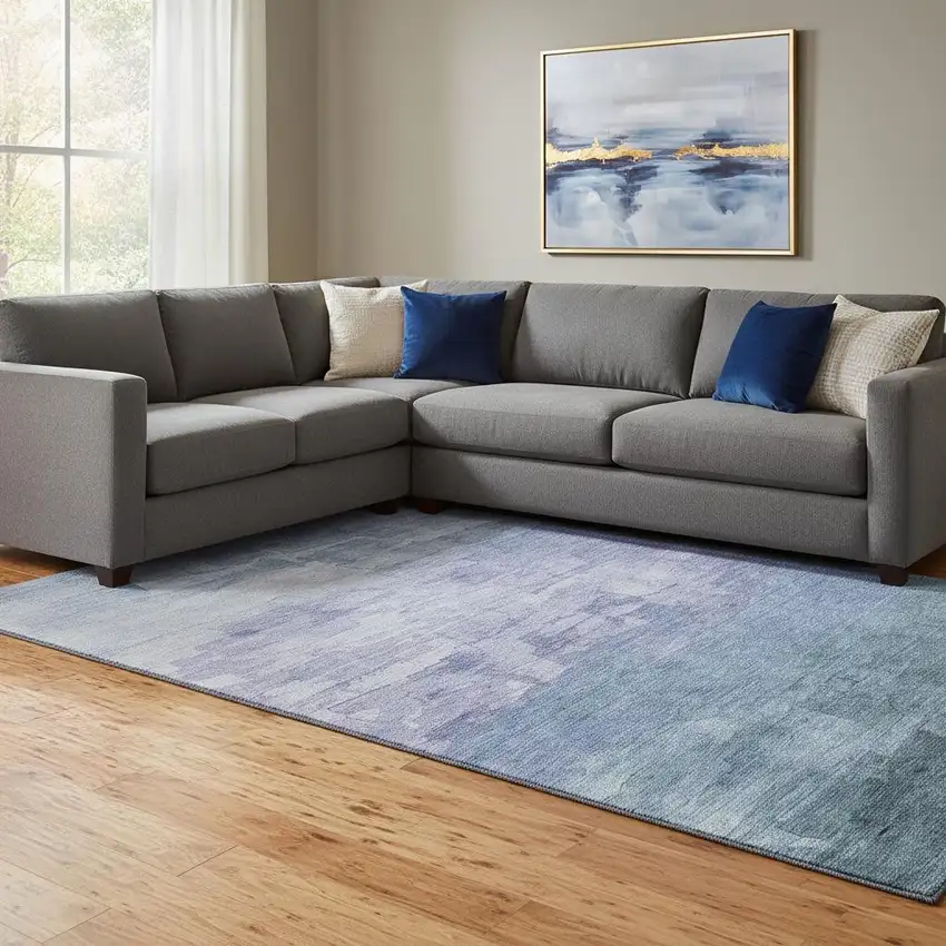 8' Denim Blue Lavender And Sky Blue Striped Washable Area Rug With UV Protection Photo 2