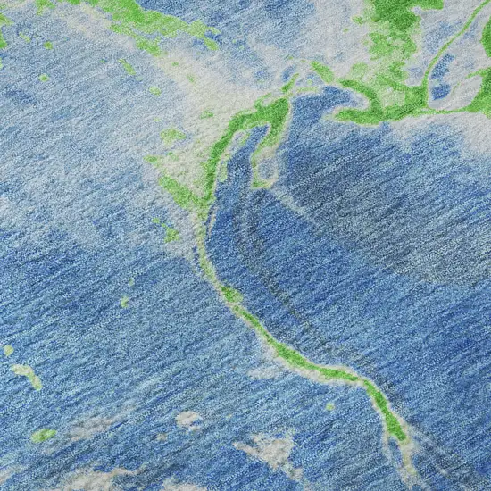 8' Denim Blue Lime Green And Ivory Abstract Washable Round Rug With UV Protection Photo 8