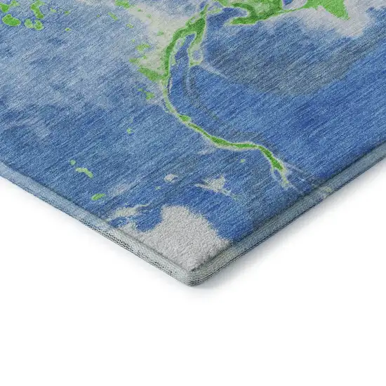 8' Denim Blue Lime Green And Ivory Abstract Washable Round Rug With UV Protection Photo 6