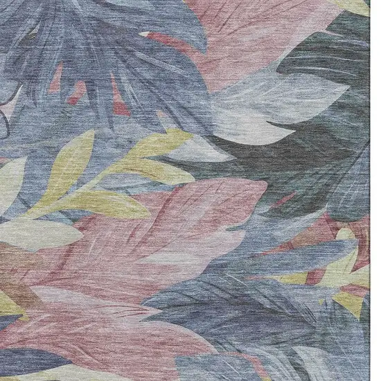 8' Denim Blue Mauve And Gold Floral Washable Area Rug With UV Protection Photo 2