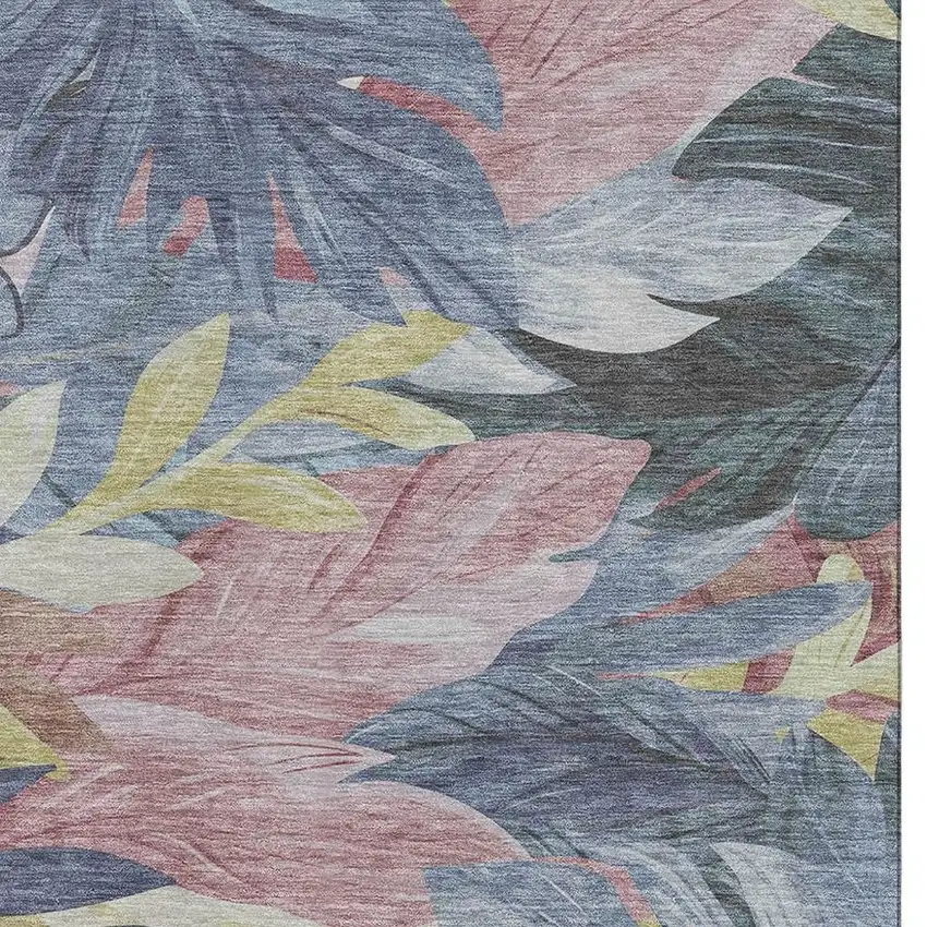 8' Denim Blue Mauve And Gold Floral Washable Area Rug With UV Protection Photo 2