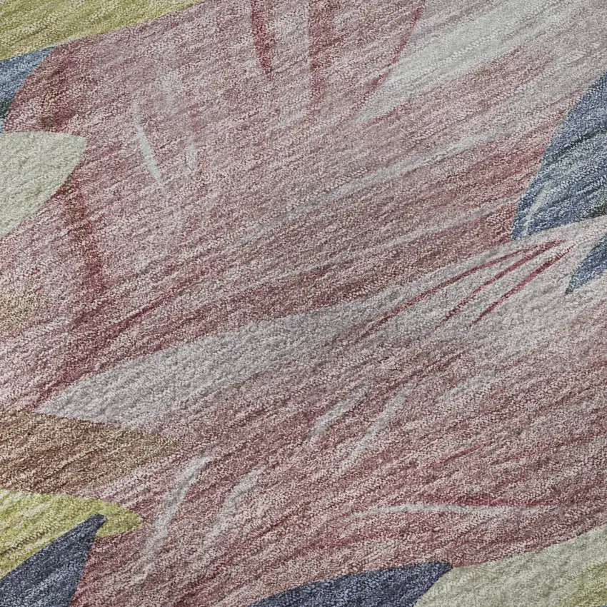 8' Denim Blue Mauve And Gold Floral Washable Area Rug With UV Protection Photo 9