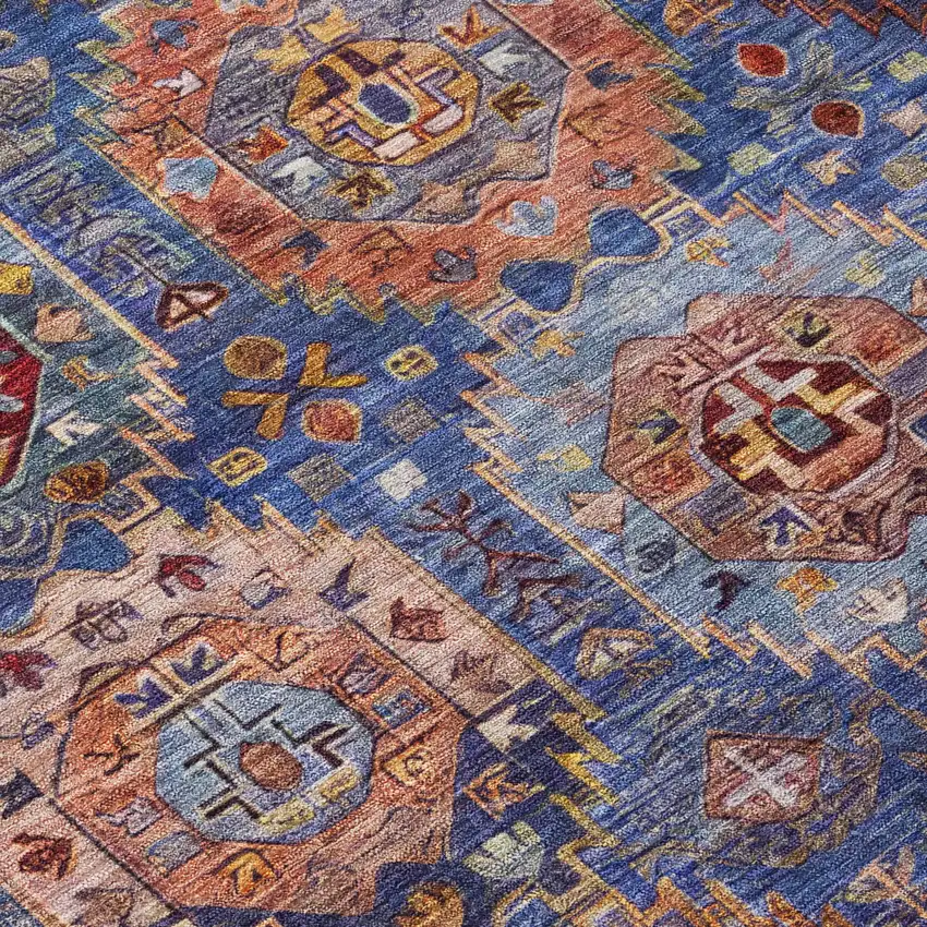 8' Denim Blue Merlot And Gold Round Medallion Washable Indoor Outdoor Area Rug Photo 8