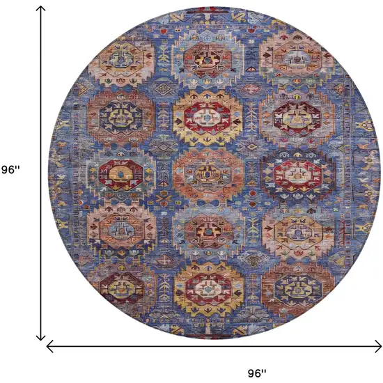8' Denim Blue Merlot And Gold Round Medallion Washable Indoor Outdoor Area Rug Photo 8