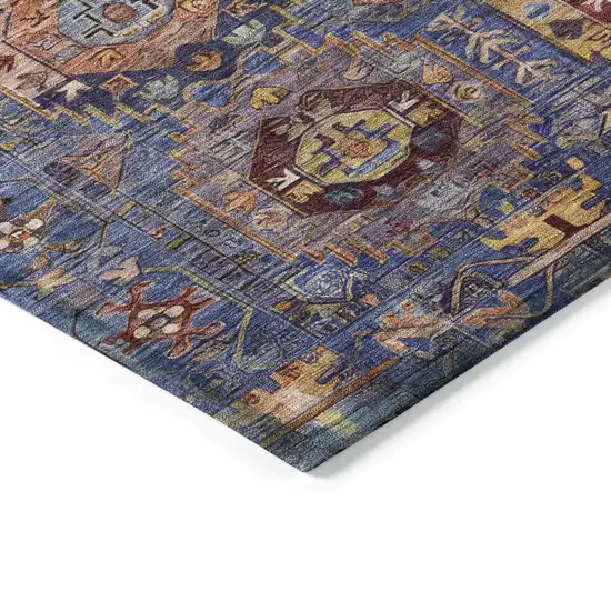 8' Denim Blue Merlot And Gold Round Medallion Washable Indoor Outdoor Area Rug Photo 7