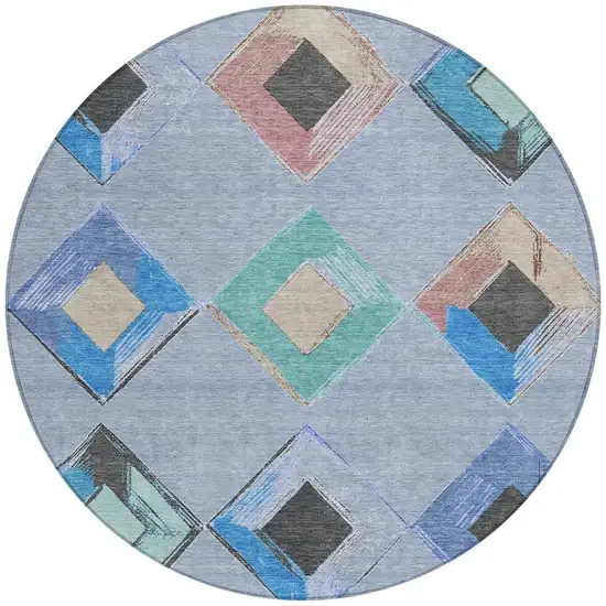 8' Denim Blue Mint Green And Gray Round Geometric Washable Indoor Outdoor Area Rug Photo 4