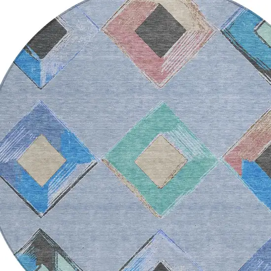 8' Denim Blue Mint Green And Gray Round Geometric Washable Indoor Outdoor Area Rug Photo 9