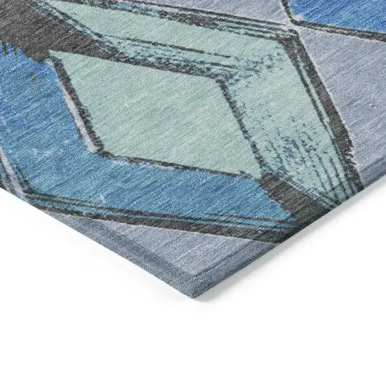 8' Denim Blue Mint Green And Gray Round Geometric Washable Indoor Outdoor Area Rug Photo 8