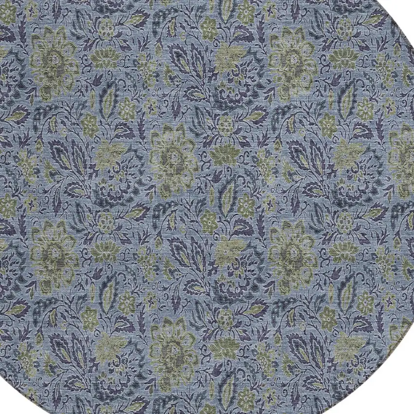 8' Denim Blue Navy Blue And Gray Round Floral Washable Indoor Outdoor Area Rug Photo 6