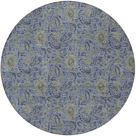 8' Denim Blue Navy Blue And Gray Round Floral Washable Indoor Outdoor Area Rug Photo 7