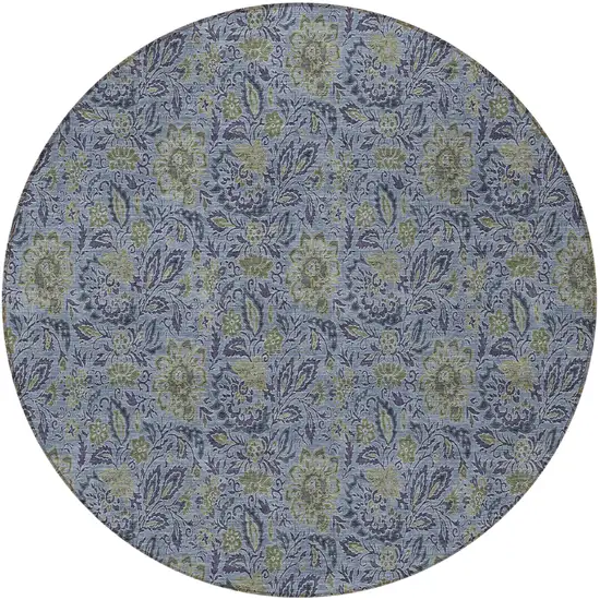 8' Denim Blue Navy Blue And Gray Round Floral Washable Indoor Outdoor Area Rug Photo 7