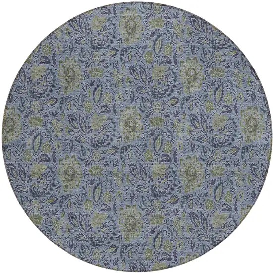 8' Denim Blue Navy Blue And Gray Round Floral Washable Indoor Outdoor Area Rug Photo 2