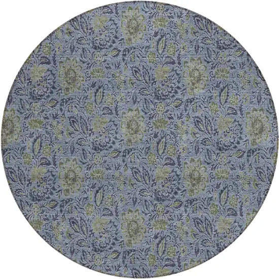 8' Denim Blue Navy Blue And Gray Round Floral Washable Indoor Outdoor Area Rug Photo 2