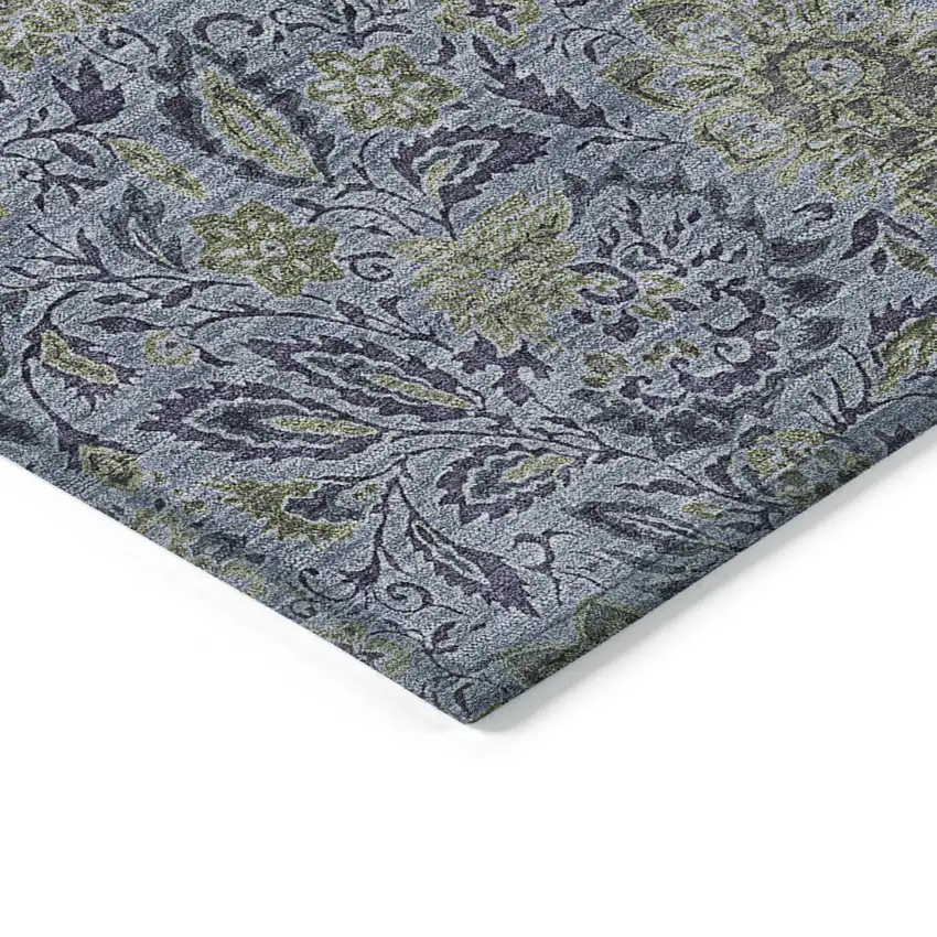 8' Denim Blue Navy Blue And Gray Round Floral Washable Indoor Outdoor Area Rug Photo 4