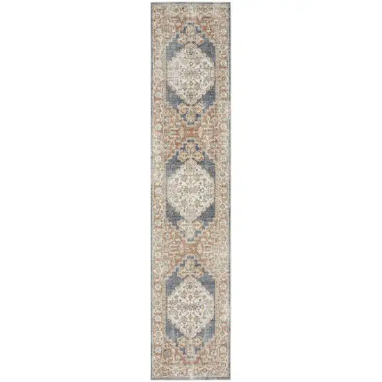 8' Denim Blue Oriental Power Loom Distressed Washable Runner Rug Photo 4