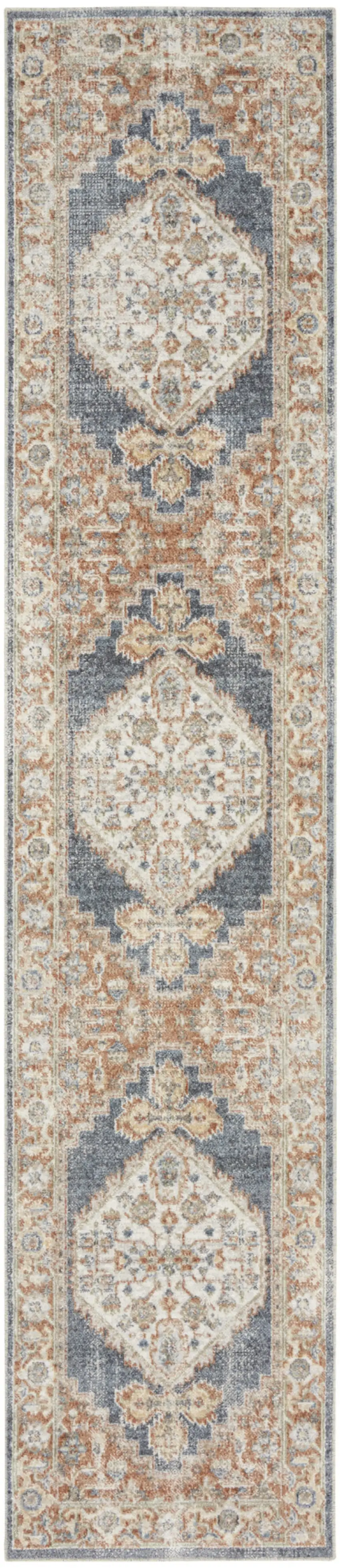 8' Denim Blue Oriental Power Loom Distressed Washable Runner Rug Photo 4