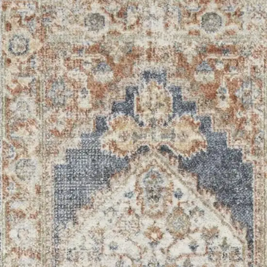 8' Denim Blue Oriental Power Loom Distressed Washable Runner Rug Photo 3